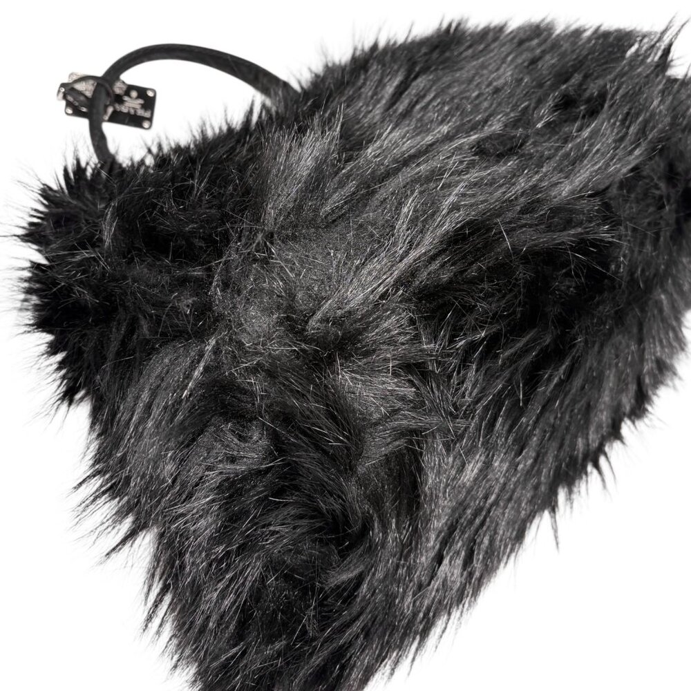 PRADA Vintage Faux Fur Fabric Tote Bag Black Silver Charm Triangle Logo [106226] - Picture 7 of 15